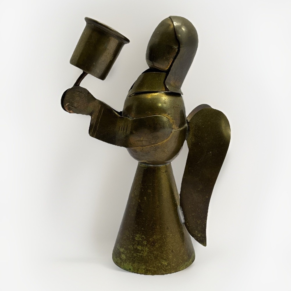 Vintage Brass Praying Angel Wings Candle Holder 5 In